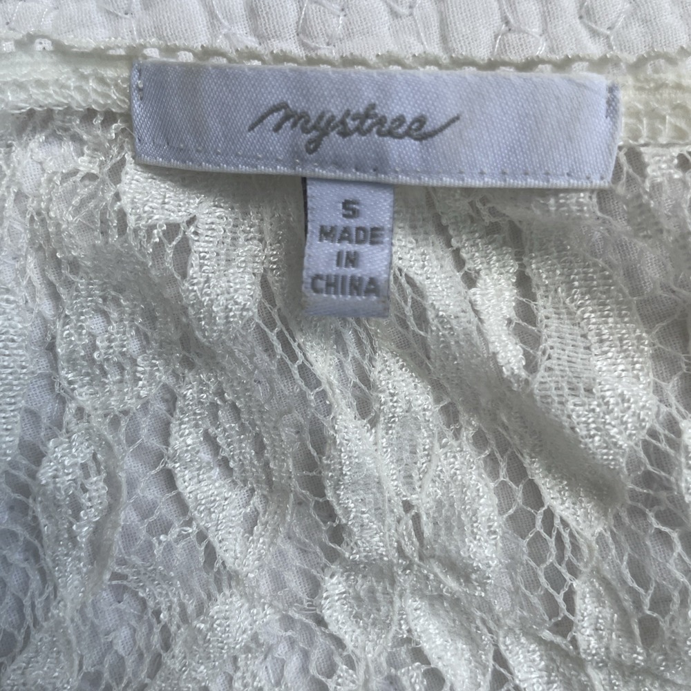Mystree Vintage Henley Cream lace dress Sheer Button Front Bell Sleeve Small - Picture 7 of 8
